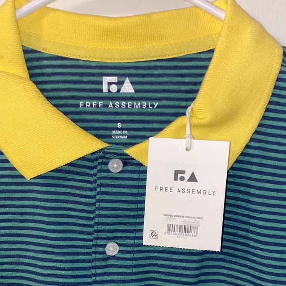 5/$25 NWT!! Free Assembly Men's Striped Polo Shirt - Blue and Yellow Size Small - Picture 2 of 6